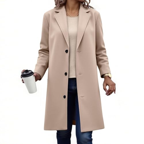 Abrigos de invierno para mujer, chaqueta de mezcla de lana de un solo botonadura, casual, cuello de solapa, botón, elegante, chaqueta cortavientos para mujer, tops de manga larga, abrigo de longitud