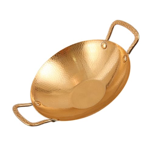 PRETYZOOM Stainless Steel Hammered Griddle Korean Wok Steel Handle Honeycomb Cookware