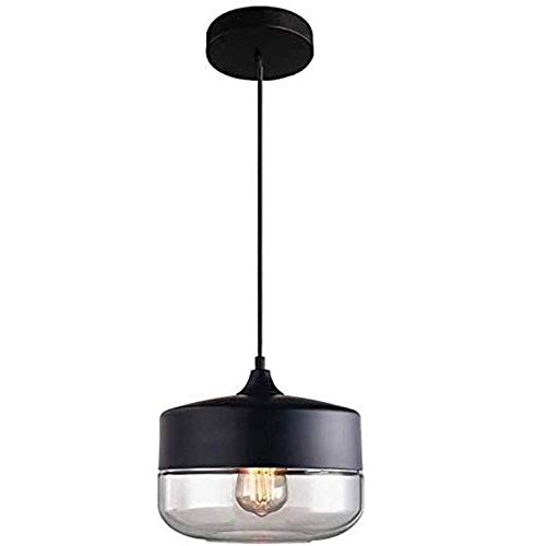 Lámpara de araña Industrial Moderna, de Metal Negro y Cristal Transparente, luz de Techo Colgante, Altura Ajustable, Estilo Granja Vintage, Base E26 para Isla de Cocina,