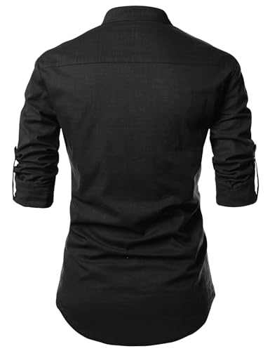 Image of Fifth U Men's Cotton Polyester Blend Solid Mandarin Collar Self Design Full Sleeve Casual Short Kurta