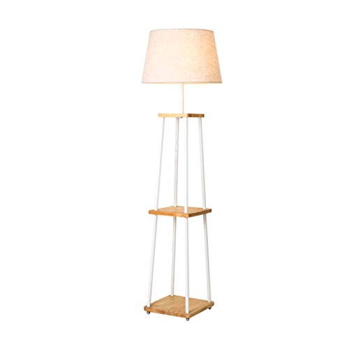 LED Lampadaire 3 en 1 Bois Fer Lampadaire scandinave Minimaliste Creative Chambre Salon Bureau Chambre verticale Lampe avec plateau blanc