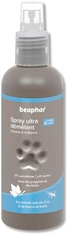 BEAPHAR – Spray Ultra-démêlant Volume & Brillance pour Chien et Chat – Extraits naturels d'Iris, Beurre de Karité et Polyphénols de raisin – Démêle, hydrate, et adoucit le poil – Sans rinçage – 200 ml