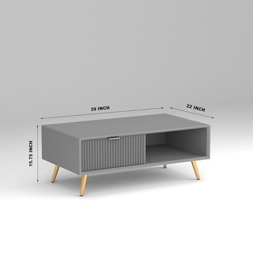 Image of ONIJA Modern Coffee Table for Living Room | HDMR Premium Wood Center Table with Storage Shelf | Matte Finish Coffee Table | Wooden Tea Table with Sturdy Legs (Grey)