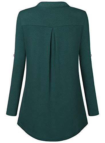 Image of Bulotus 3 /4 Length Sleeve Womens Striped Tops Zipper V Neck Collared Blouses Business Casual Tunics 2026 Spring Trendy