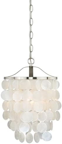 VAXCEL Elsa 1 Light Satin Nickel Coastal Capiz Shell Waterfall Pendant