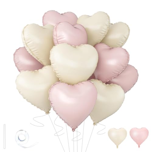 Image of Baby Pink & Baby White Heart Balloons，18 Inch Foil Love Heart Shaped Balloons for Valentines Birthday Wedding Engagement Anniversary Party Graduation Baby Shower Decorations 12Pcs