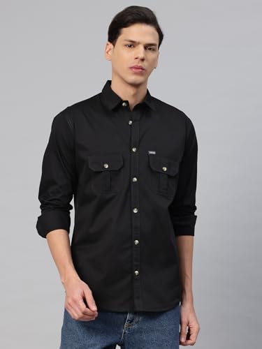 Image of Majestic Man Men's Washed Cotton Twill Casual Shirt -| with Dual Flap Pockets - Slim Fit | Full Sleeve | Casual Wear | Trendy & Comfortable