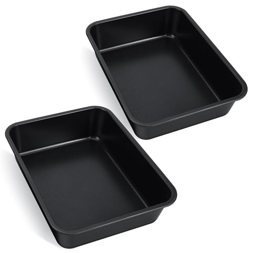 Homikit Juego de 2 moldes grandes para lasaña de acero inoxidable con revestimiento antiadherente, bandeja profunda para asar carne, molde rectangular para cazuelas/tiramisú, 32 x 25,5 x 8 cm