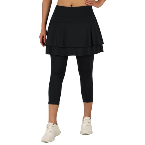 ANIVIVO Skirted Leggings for Women Capri, Athletic Tennis Skirt with Leggings Golf Pickleball Clothes with Pockets2