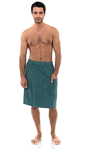 Image of TowelSelections Mens Shower Wrap Adjustable Cotton Terry Bath Gym Cover Up with Snaps Large /XX-Large Brittany Blue