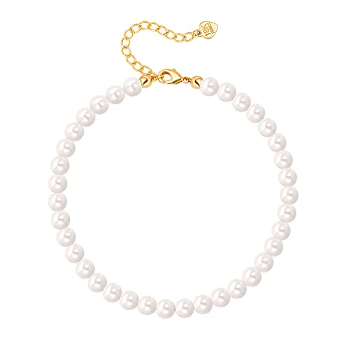 Aobei Pearl Synthetic Pearl Beaded Anklets Elegant White Shell Pearl Beads Ankle Bracelets for Women Adjustable 18K Gold Plated Foot Jewelry Bridesmaids Gift