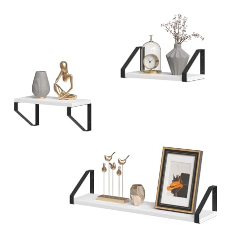 EUGAD Étagère Murale, Étagère Flottante, Lot de 3, Étagère Rangement, Décoration Murale,Style Industriel, Noir + Blanc