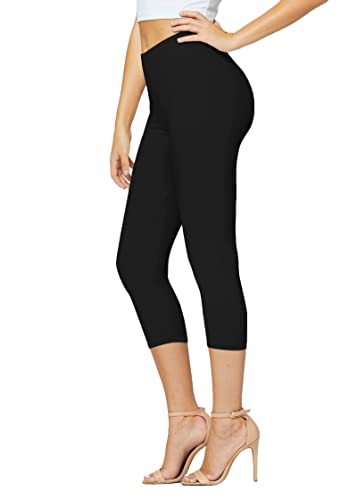 Premium Ultra Soft Womens High Waisted Capri Leggings in Solids and Prints - Cropped Length - Capri Length Black - One Size