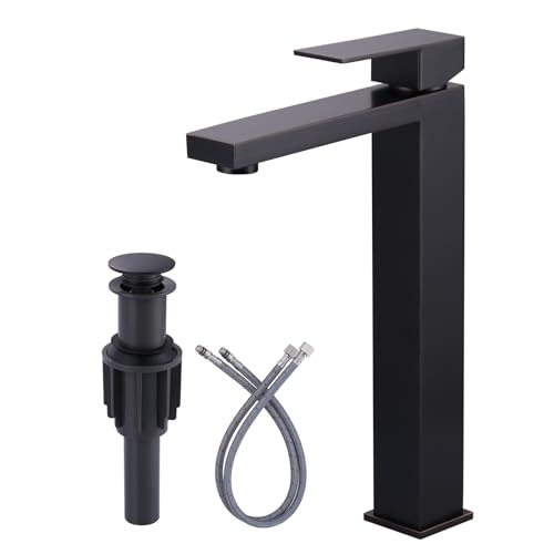 ARCORA Vessel Sink Faucet Oil Rubbed Bronze, Single Handle Tall Bathroom Faucet, Single Hole Lavatory Vanity Mixer Tap with Pop Up Drain and Supply Lines Tall Oil Rubbed Bronze