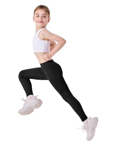 Girls Yoga Leggings Running Girl Athletic Leggings with Pocket High Waist Dance Workout Yoga Pants 5-14Y3