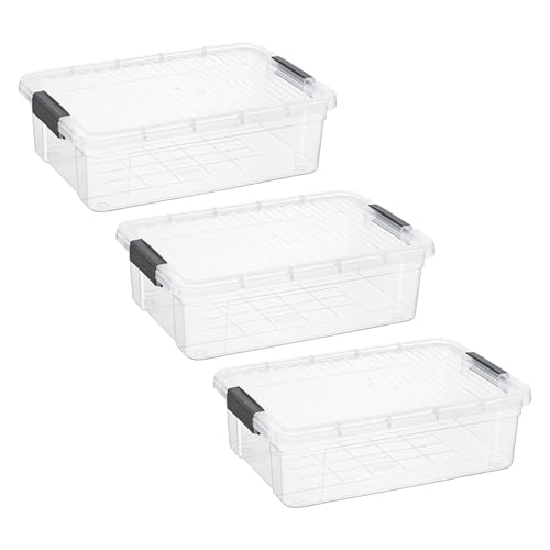 Image of Superio 13.7 Quart Clear Plastic Storage Bin with Lid, Stackable Organizer Box, BPA-Free Storage Container for Home, Garage, School & Office, 3 Pack
