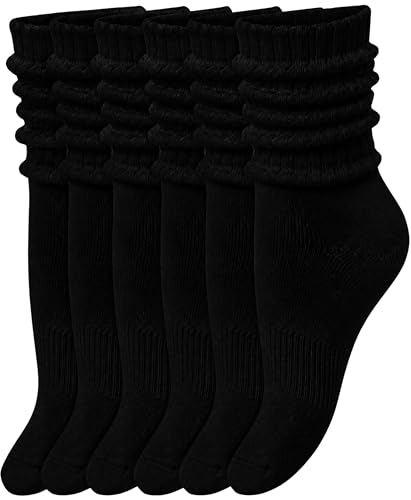 Image of Winterlace Womens Slouch Socks, 6 Pairs Cotton Scrunch Ribbed Crew Socks Soft Retro 80s Slouchy Calf Boot Sock