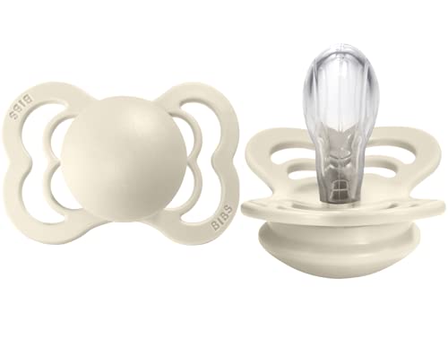Image of BIBS Supreme Baby Pacifiers | BPA-Free Silicone Pacifier | Made in Denmark | Set of 2 Soothers (Ivory, 0-6 Months)