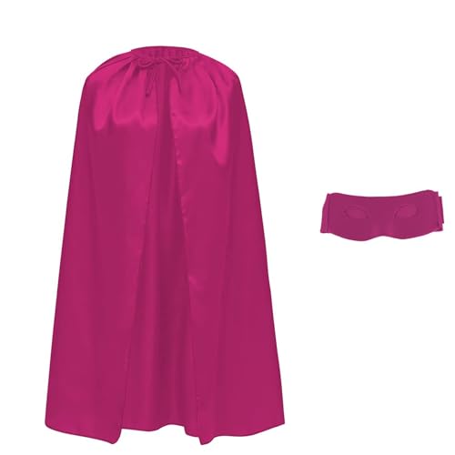Cape de costume satinée avec masque pour enfants et adultes, 140 cm, cape de super-héros avec masque pour les yeux Halloween, cosplay, carnaval avec ruban réglable unisexe (fuchsia)