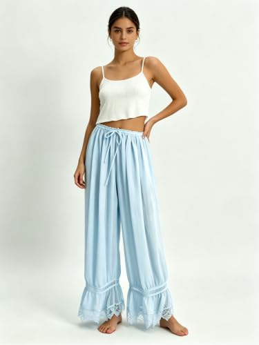 Image of UAURORAO Women Lace Trim Bloomer Pants Flowy Culottes Pantaloons Bloomers