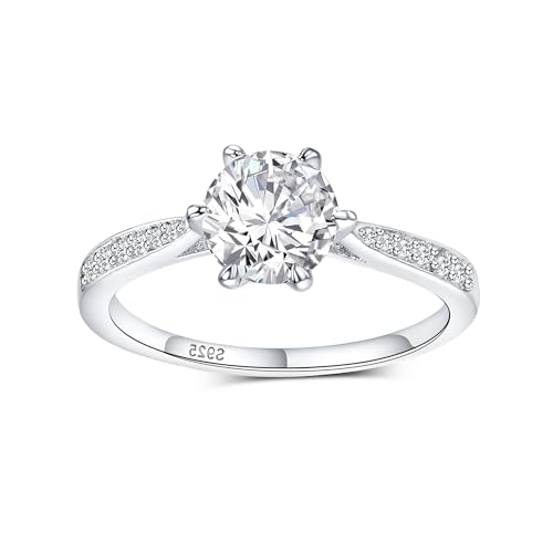 VOLUKA 925 Sterling Silver Simulated Dimond CZ 1CT Cubic Zirconia Rings for Women Classic Eternity Band Rings Promise Wedding Statement Engagement Rings