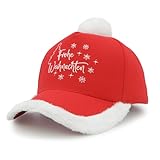 Toopdun Frohe Weihnachten Baseballcap für Damen Herren, Lustige Plüsch Baumwoll Santa Mütze mit Stickerei und Pelz Pompon für Silvesterparty