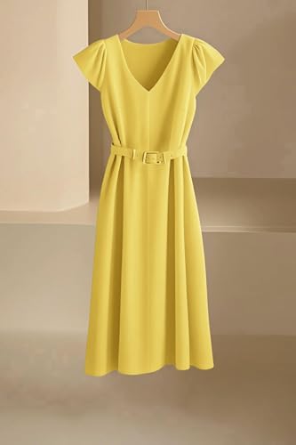 (☀ Soft Stretch Comfort) Realizzato in morbido tessuto elasticizzato, questo abito midi da donna offre comfort per tutto il giorno consentendo movimenti naturali, perfetto per l'ufficio o l'abbigliamento estivo casual.