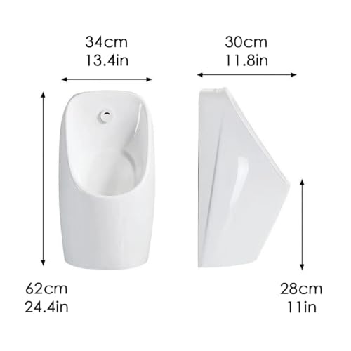 Orinal de pared, orinal cerámico de alta temperatura con guía de agua anti-salpicaduras y tapón de drenaje cerámico, ideal para baño, baño comercial y uso al aire libre (sin tapa, 62 cm / 24,4 pulgadas) miniatura 2