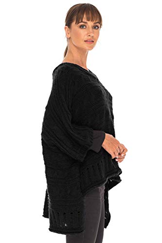 Image of SHU-SHI Womens Oversized Cable Knit Sweater Cowl Neck Sleeved Poncho Topper Boho Casual