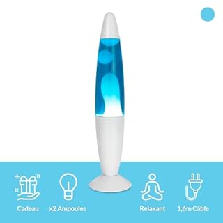 GIFTMARKET - Lampe à lave bleue. Lampe de chevet avec 2 ampoules incluses. Cadeau amusant pour les adolescents. Lampe rétro de 34 x 8,5 cm.