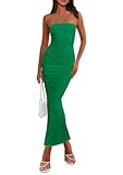PRETTYGARDEN Women Sleeveless Long Tube Dress Sexy Strapless Y2K Beach Bodycon Maxi Dress (Green,X-Small)