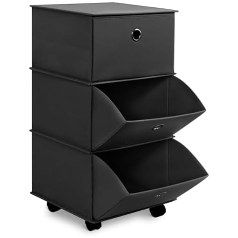 MULISOFT Foldable 3 Drawer Storage, Portable Fabric Storage Dresser with Wheels, 3 Drawer Organizer Easy Assembly, Black, Space-saving Stylish Drawer Dresser for Bedroom, Closet, Entryway Cover
