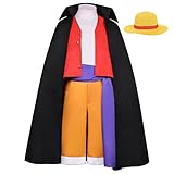 GWOKDAN Men Anime Cosplay Costume Cloak Red Shirt Shorts Red Tops Uniform Halloween Outfits Full Set With Hat(XXL,Red2)
