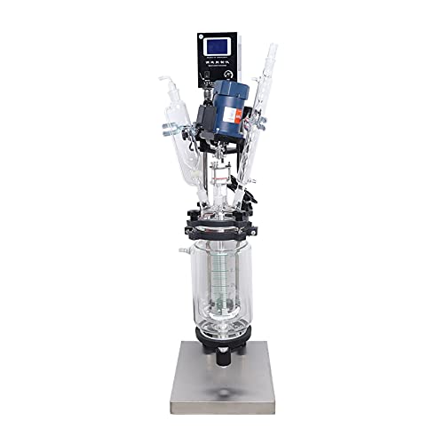 pijopang Glass Reactor Jacketed, 3L Double Layer Glass Reactor for Lab Use w/All PTFE Valves