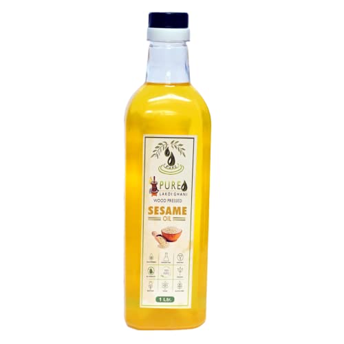 Image of Pure Lakdi Ghaani - Extra Virgin Sesame Oil 1 Litre, Organic | For Hair, Body, Skin Care, Massage | Wood Pressed | 100% Pure & Natural