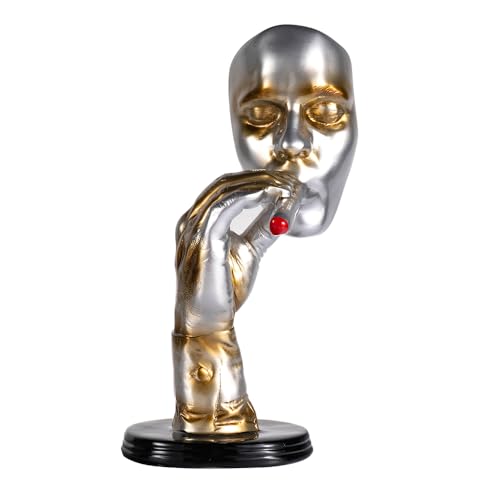 ChunRan Li89 Creative Art Home Craft Retro Abstract Cigar Smoking Statue Man Ornament Wholesale Room Wine Cabinet Desktop Home Furnishing Gift (Silver)