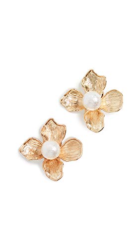 Kenneth Jay Lane Satin Gold Flower Clip-On Earrings (Pearl Center)