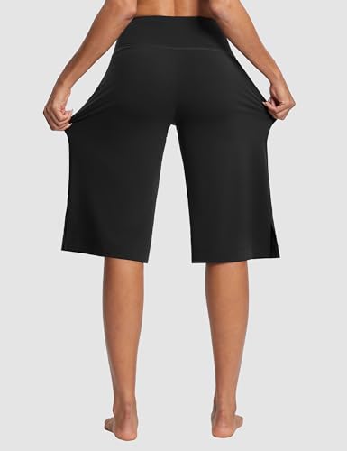 Image of ISEEGZ 15 inch /18 inch /21 inch Capri Pants for Women High Waist Wide Leg Yoga Capris with Pockets Stretchy Loose Fit Casual Workout