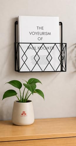 Image of Wall Mounted Metal Magazine Holder | Hanging File Organizer for Documents, Magazines, Newspapers & Mail | Decorative Storage Rack for Home, Office & Workspace | Black