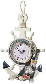 DRH Wooden Anchor & Ship Wheel Clock - Nautical Decor - Coastal Beach Home Accent - Wall Hanging Ornament - Steering Wheel Decor - 13.75" x 9"