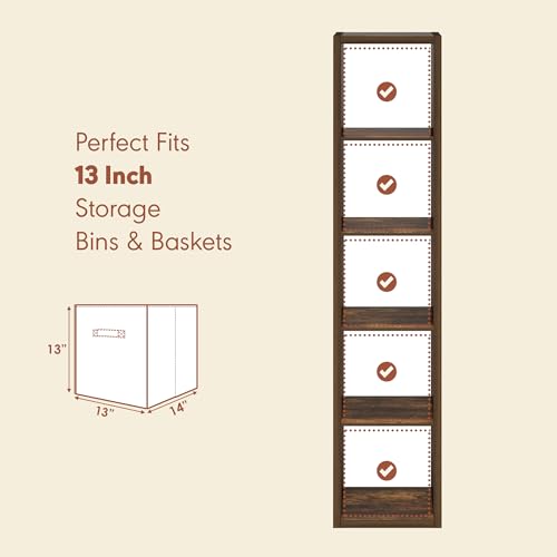Image of Furinno Cubicle Record Player Stand, 5-Cube Record Storage, Amber Pine | Vinyl Storage, 1.2 inchInch Extra Thick, Open Back Media Shelf for CD DVD Bluray Game Disc, for Living Room, Home Office