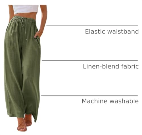 Image of LILLUSORY Women's Linen Summer Palazzo Pants Flowy Wide Leg Beach Pants with Pockets