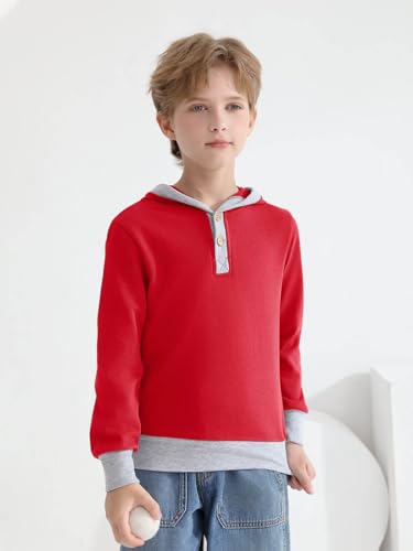 Haloumoning Boys Hoodies Long Sleeve Hooded Sweatshirt Button Patchwork Pullover Tops 4-14 Years3
