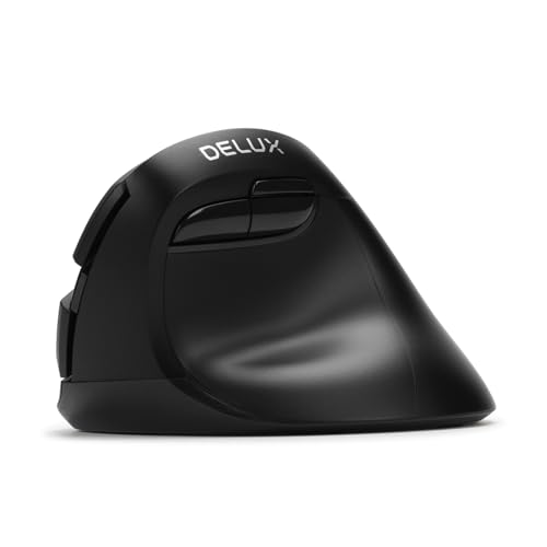 DeLUX Ratón ergonómico inalámbrico, mouse vertical de mano pequeña, clic silencioso, 4000 DPI, 6 botones, modo dual BT 5.0/2.4G, para túnel carpiano, para portátil/PC/Mac (M618MINI DB-negro)