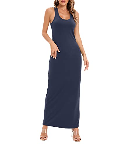 Image of Roselux Women Sleeveless Scoop Neck Striped Maxi Sundresses Loose Racerback Long Dress