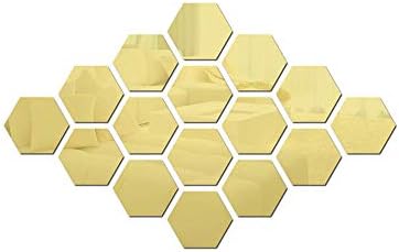 Hexagon Sticker 65 PCS Hexagonal Detachable Mirror Acrylic Wall Sticker Self-Adhesive Six-Sided Home Living Room Bedroom Shop Art Decoration (Medium, Gold)