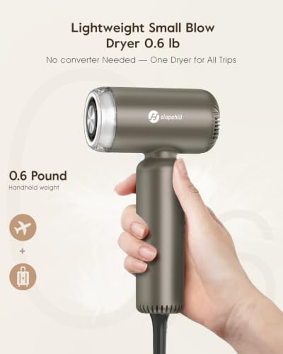 Image of slopehill Dual Voltage Travel Hair Dryer, Lightweight Ionic Blow Dryer