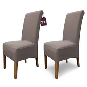 Scheffler Home Stuhlhussen Emma Cottina Taupe 2er Set – Elastische waschbare Stuhlbezüge aus Baumwolle – Stuhlabdeckungen für Hochlehner Esszimmerstühle – Öko-Tex Zertifiziert