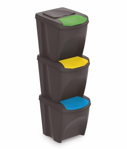 Tri Sélectif Maison Poubelles De Tri Spetebo Sortibox - Lot De 4 - 25L Anthracite - Empilables Poubelles Empilables Couvercle