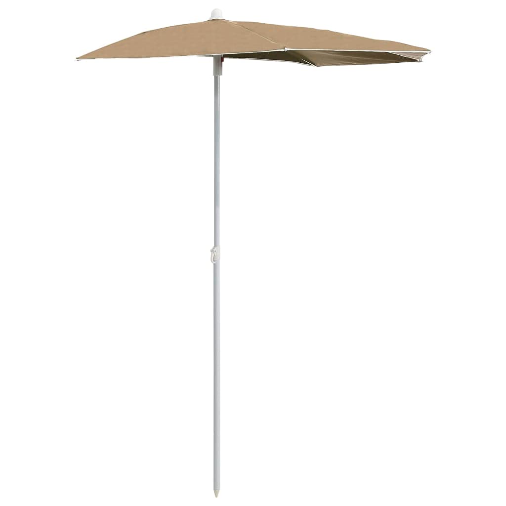 Vidaxl Garden Half Parasol With Pole Outdoor Umbrella Sunshade Canopy Taupe